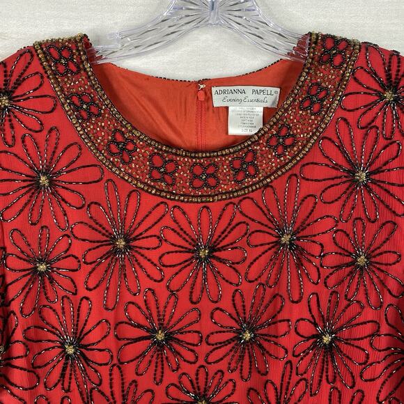 Adrianna Papell Top XL Red Silk All Over Beaded Dressy Floral Gorgeous NWT VTG - Picture 2 of 12